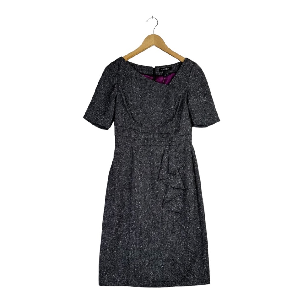 White House Black Market Charcoal Metallic Asymmetrical Sheath Dress